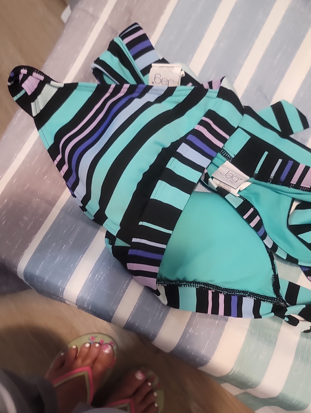 Sea Stripe Two-Piece Bikini Set in Aqua, Black, Purple and Pink